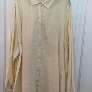 J.Jill Love Linen Light Yellow Casual Button Down Shirt